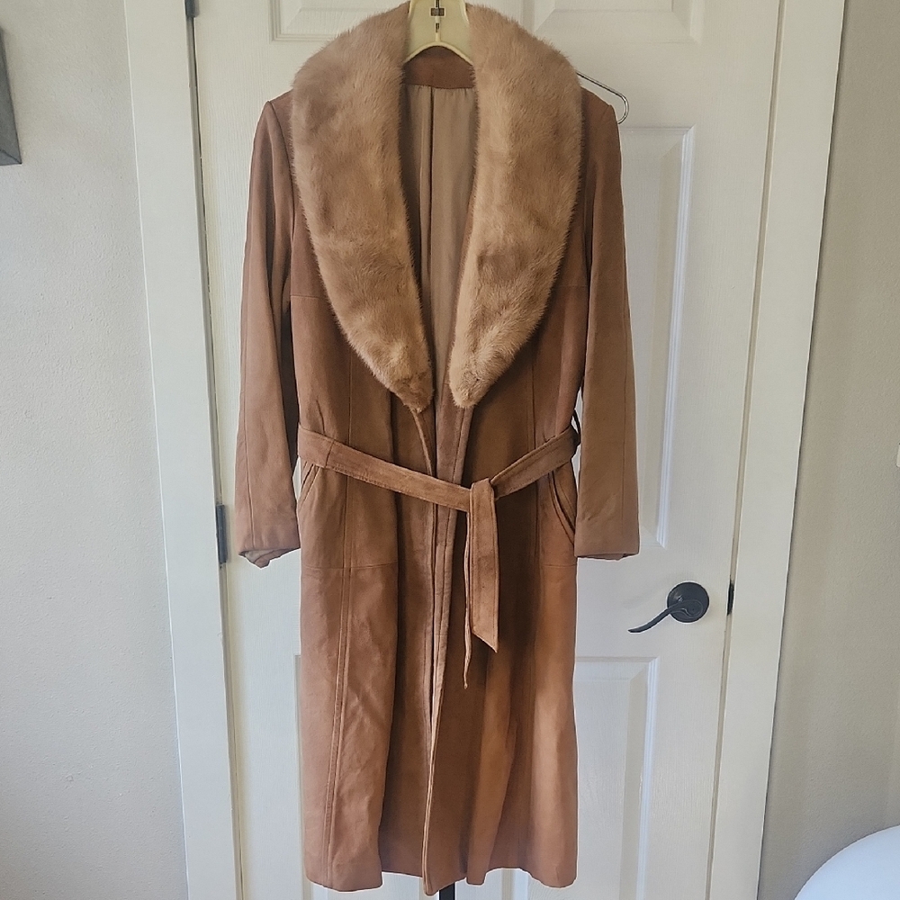 Vintage New England Sportswear Co. Brown Suede Fur Collar Trench Coat
